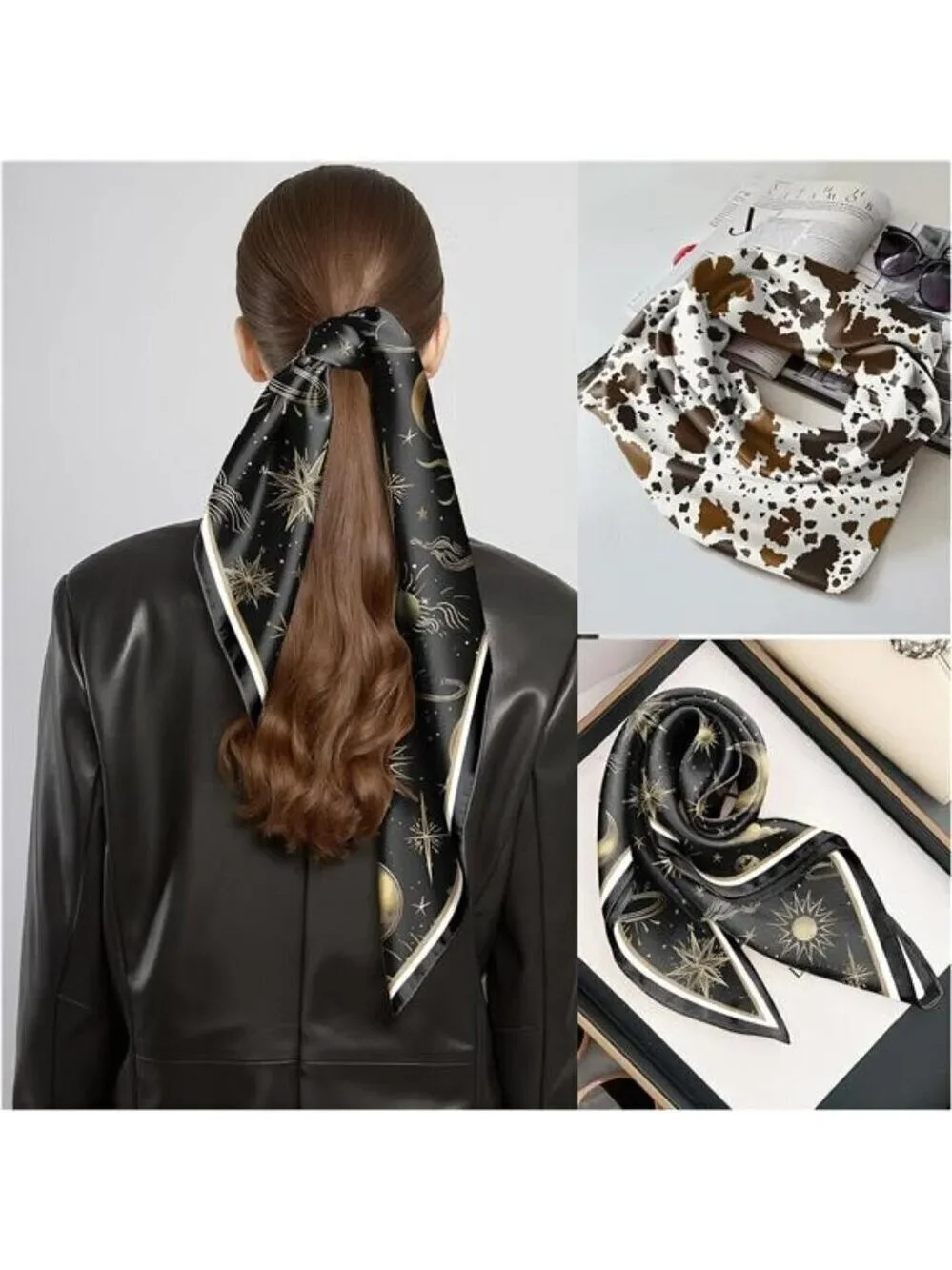 2 PCS Scarf Silk Feeling Square Satin Headwear Hair Scarves Wrap 27.5 Inches